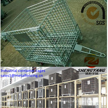 Factory wholesale supermarket show electronic galvanized wire mesh storage baskets 4 layer stackable industrial container cages